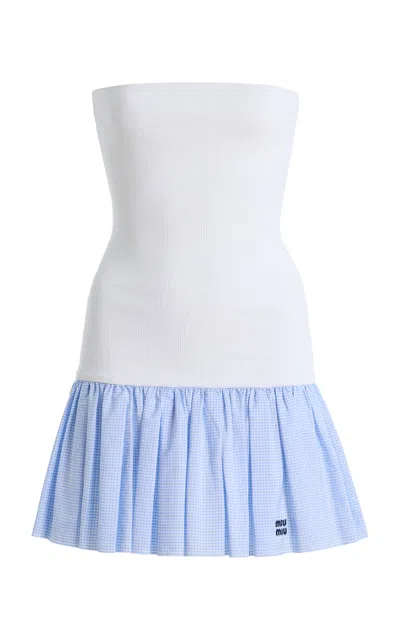 Miu Miu Costina Cotton-blend Mini Dress In Blue