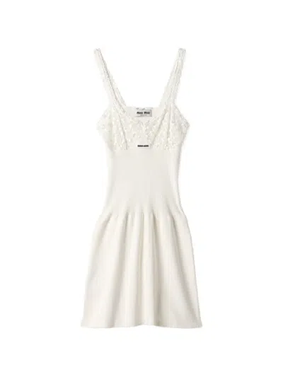 Miu Miu Cotton And Lace Dress In Neutral