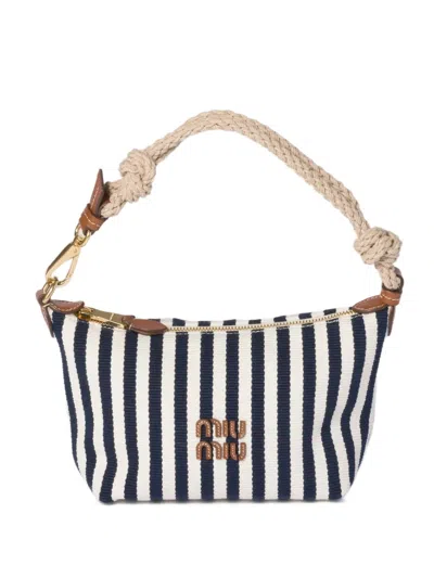 Miu Miu Cotton And Leather Pouch In Blue
