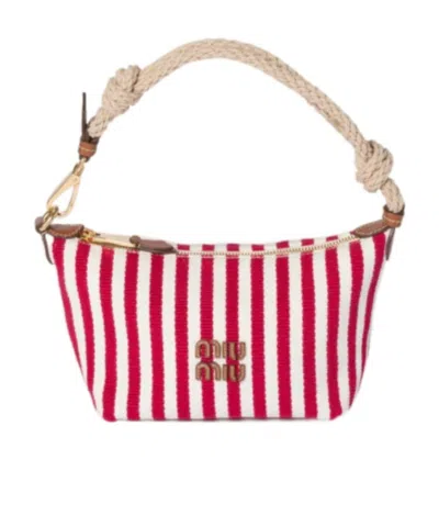 Miu Miu Cotton And Leather Pouch In Red