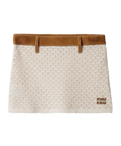 Miu Miu Cotton And Suede Miniskirt In Animal Print