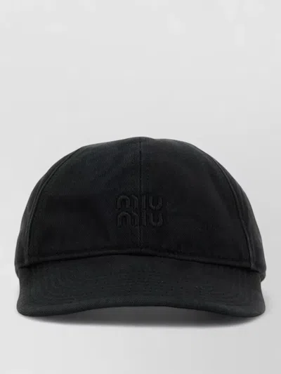 Miu Miu Cotton Baseball Cap In Black