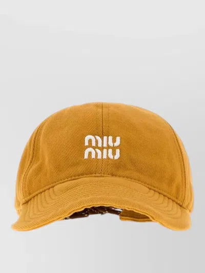 Miu Miu Cotton Baseball Cap Curved Brim Design In Yellow