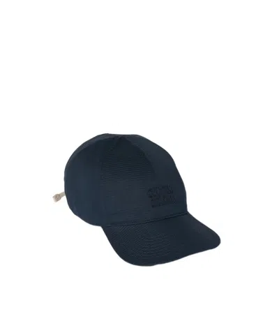 Miu Miu Cotton Baseball Cap In Navy Blue