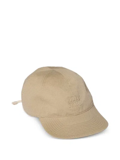 Miu Miu Cotton Baseball Cap In Neutral