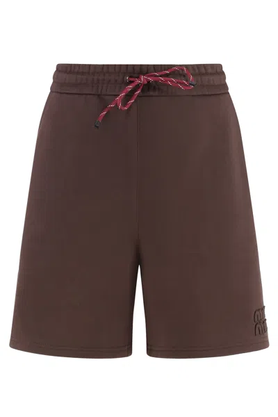 Miu Miu Cotton Bermuda Shorts In Brown