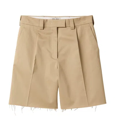Miu Miu Cotton Bermuda Shorts In Neutral