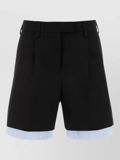 Miu Miu Cotton Bermuda Shorts Pleated Front Design In Black