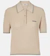 Miu Miu Crop Ribbed Cotton Polo Shirt In Beige