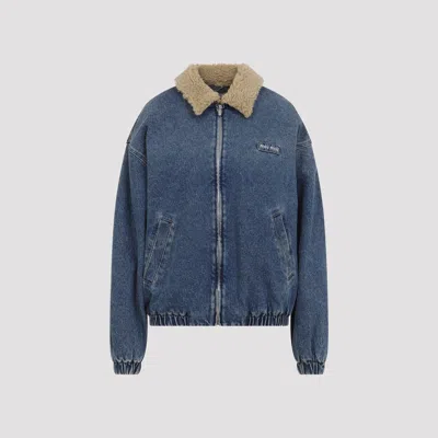 Miu Miu Sherpa-collar Denim Bomber Jacket In Blue