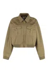 Miu Miu Bomber Jacket In Cotton In Green