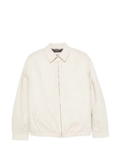 Miu Miu Cotton Bomber Jacket With Embroidered Logo And Zip In White