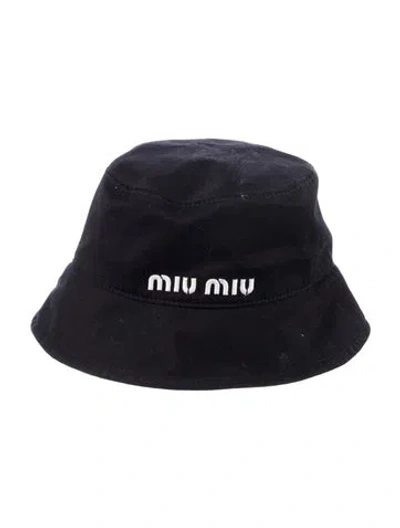 Pre-owned Miu Miu Cotton Bucket Hat In Black