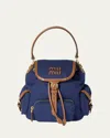 Miu Miu Cotton Canvas Drawstring Backpack In Blue