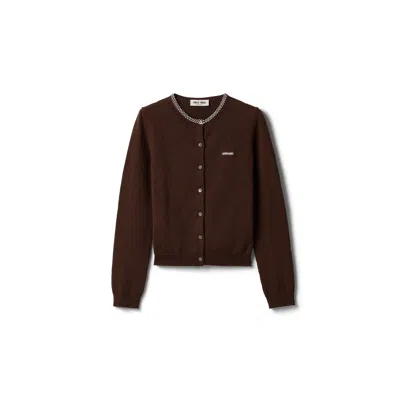 Miu Miu Cotton Cardigan In Brown