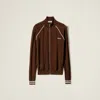 Miu Miu Striped Pointelle Knit Zip Cardigan In Cocoa Brown/natural