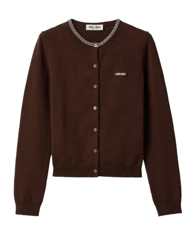 Miu Miu Cotton Cardigan In Burgundy