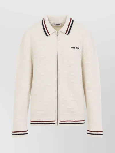 Miu Miu Cotton Cardigan Stripes Detail