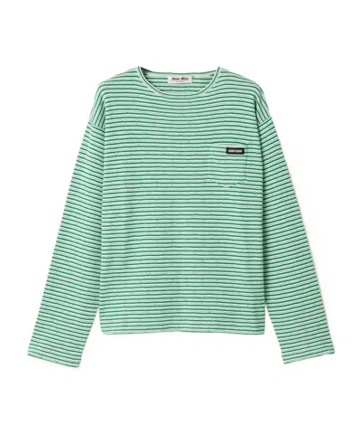Miu Miu Cotton, Cashmere And Silk Crew-neck Knit Sweater In Green