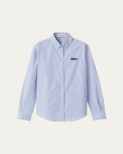 Miu Miu Cotton Check Button-front Shirt In Blue