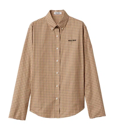 Miu Miu Cotton Check Shirt In Brown