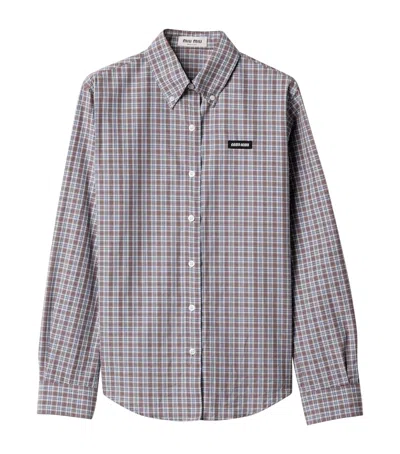 Miu Miu Cotton Check Shirt In Gray