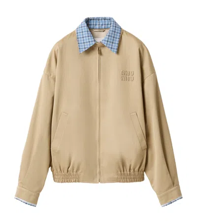 Miu Miu Cotton Chino Blouson Jacket In Neutral