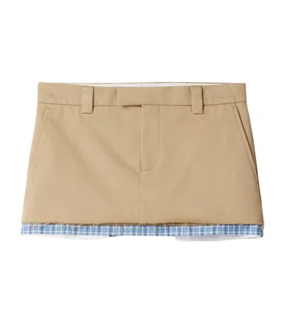 Miu Miu Cotton Chino Mini Skirt In Neutral