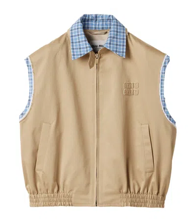 Miu Miu Cotton Chino Vest In Neutral