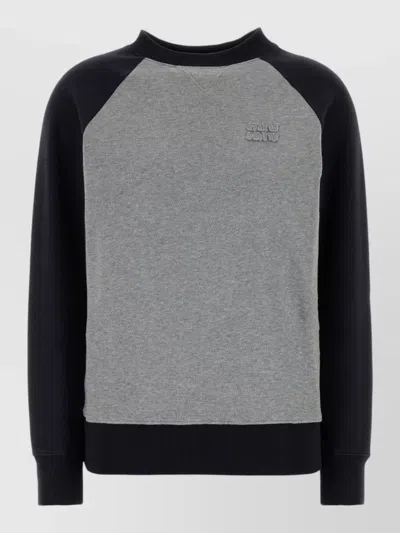 Miu Miu Cotton Crew Neck Sweatshirt Raglan Sleeves In Black