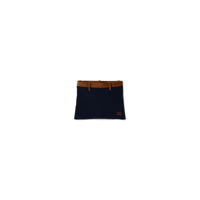 Miu Miu Cotton Crochet And Suede Miniskirt In Blue
