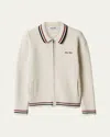 Miu Miu Cotton Crochet Color F7 Long Sleeve Zip Up Cardigan In Neutral