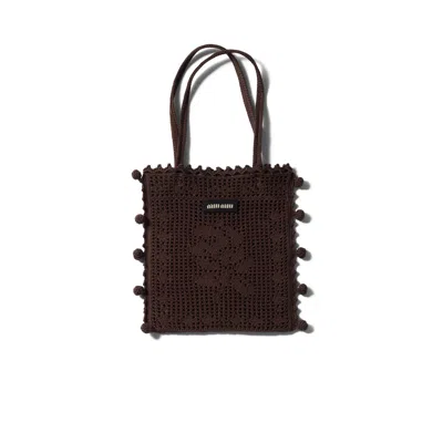 Miu Miu Cotton Crochet Handbag In Brown