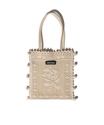 Miu Miu Cotton Crochet Handbag In Neutral