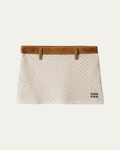 Miu Miu Cotton Crochet Pelle Mini Skirt