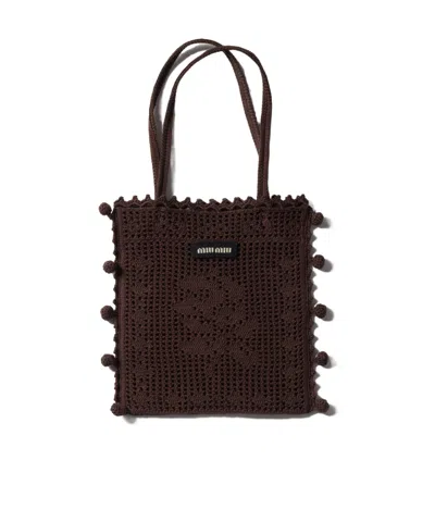 Miu Miu Cotton Crochet-effect Handbag In Red