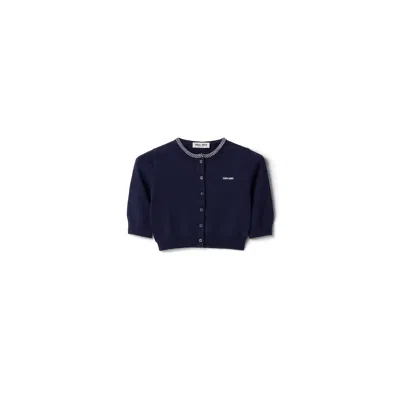 Miu Miu Cotton Cropped Cardigan In Blue