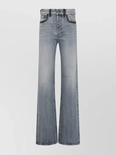 Miu Miu Cotton Denim Jeans Leather Accents In Blue