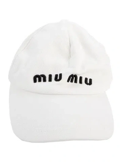 Pre-owned Miu Miu Cotton Embroidered Baseball Cap In Neutrals