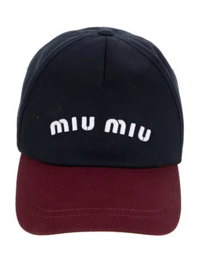 Pre-owned Miu Miu Cotton Embroidered Baseball Hat In Blue