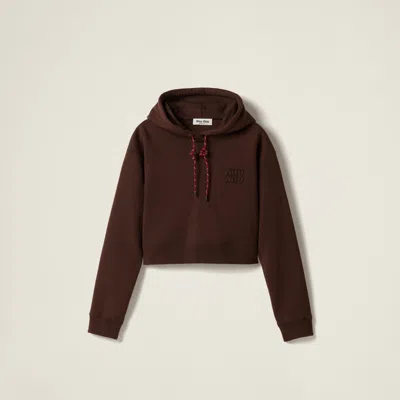 Miu Miu Long-sleeved Hooded Hoodie In Brown