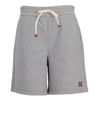 Miu Miu Cotton Fleece Pants In Grey