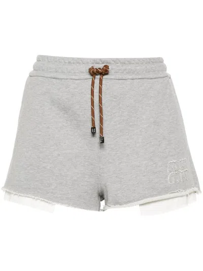 Miu Miu Cotton Fleece Shorts In Gray