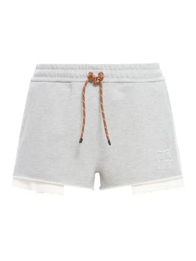 Miu Miu Cotton Fleece Shorts In Grey