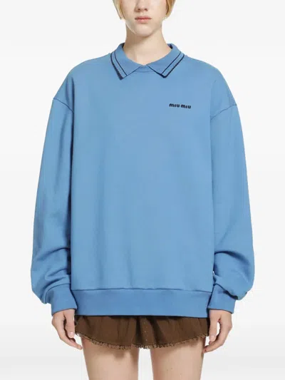 Miu Miu Cotton Fleece Sweatshirt In Blue