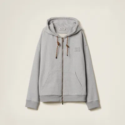 Miu Miu Cotton Fleece Sweatshirt In Grey