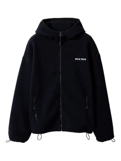 Miu Miu Jacket High Collar Long Sleeves Adjustable Hem In Black