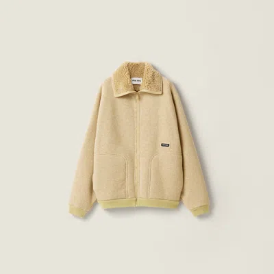 Miu Miu Cotton Fleece Zipper Blouson Jacket In Neutral