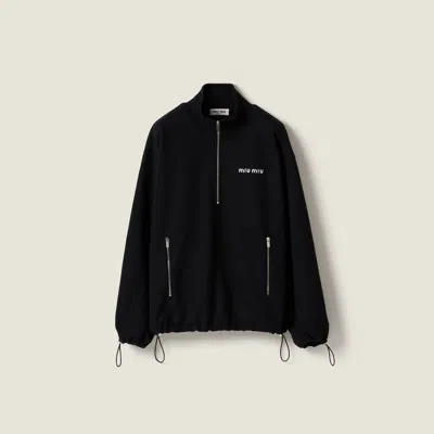 Miu Miu Cotton Fleece Zipper Sweatshirt In Black