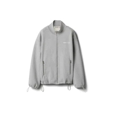 Miu Miu Cotton Fleece Zipper Sweatshirt In Gold